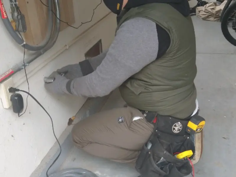 Electrician performing outlet wiring in a Stroudsburg garage
